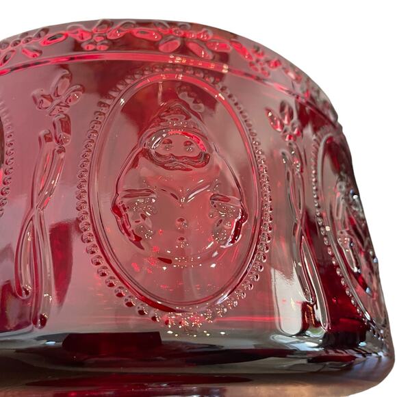 JINGLES & JOY Snowman Trifle Bowl Footed Serving Dish Embossed Holiday Red NEW - Picture 12 of 12